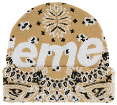SUPREME BANDANA BIG LOGO BEANIE TAN
