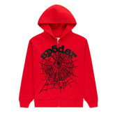 SP5DER RED OG WEB STUDDED ZIP UP HOODIE