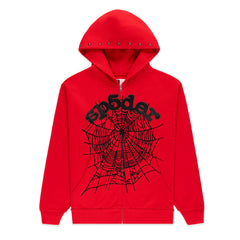 SP5DER RED OG WEB STUDDED ZIP UP HOODIE