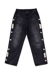 JAPANESE SORROWS EMBELLISHED DOUBLE KNEE JEANS BLACK