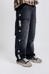 JAPANESE SORROWS EMBELLISHED DOUBLE KNEE JEANS BLACK