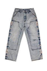 JAPANESE SORROWS EMBELLISHED DOUBLE KNEE JEANS BLUE