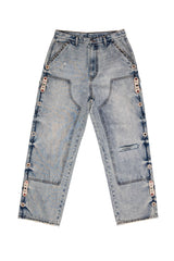 JAPANESE SORROWS EMBELLISHED DOUBLE KNEE JEANS BLUE