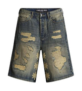LOST SHDWS DISTRESSED DENIM SHORTS BLUE/BONE