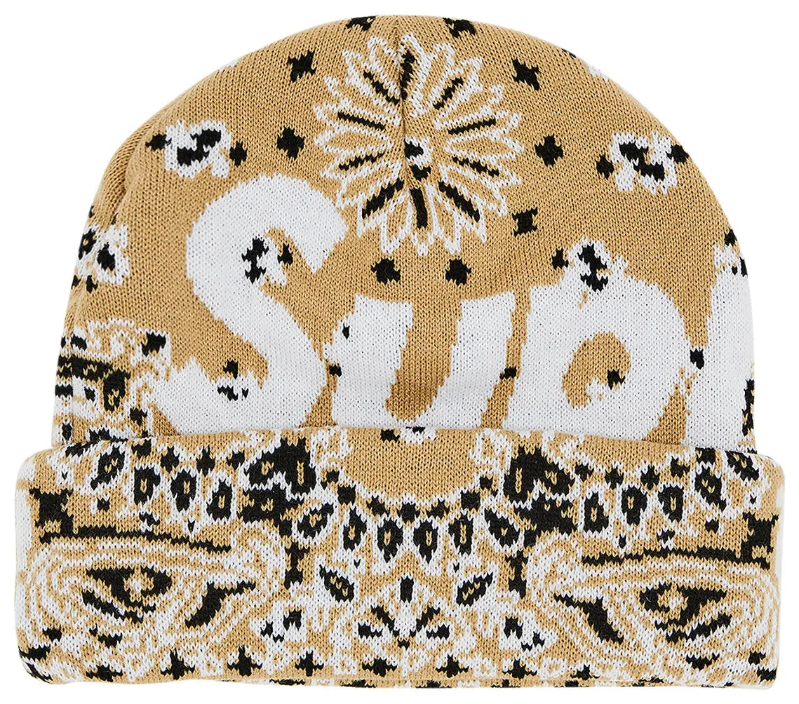 SUPREME BANDANA BIG LOGO BEANIE TAN