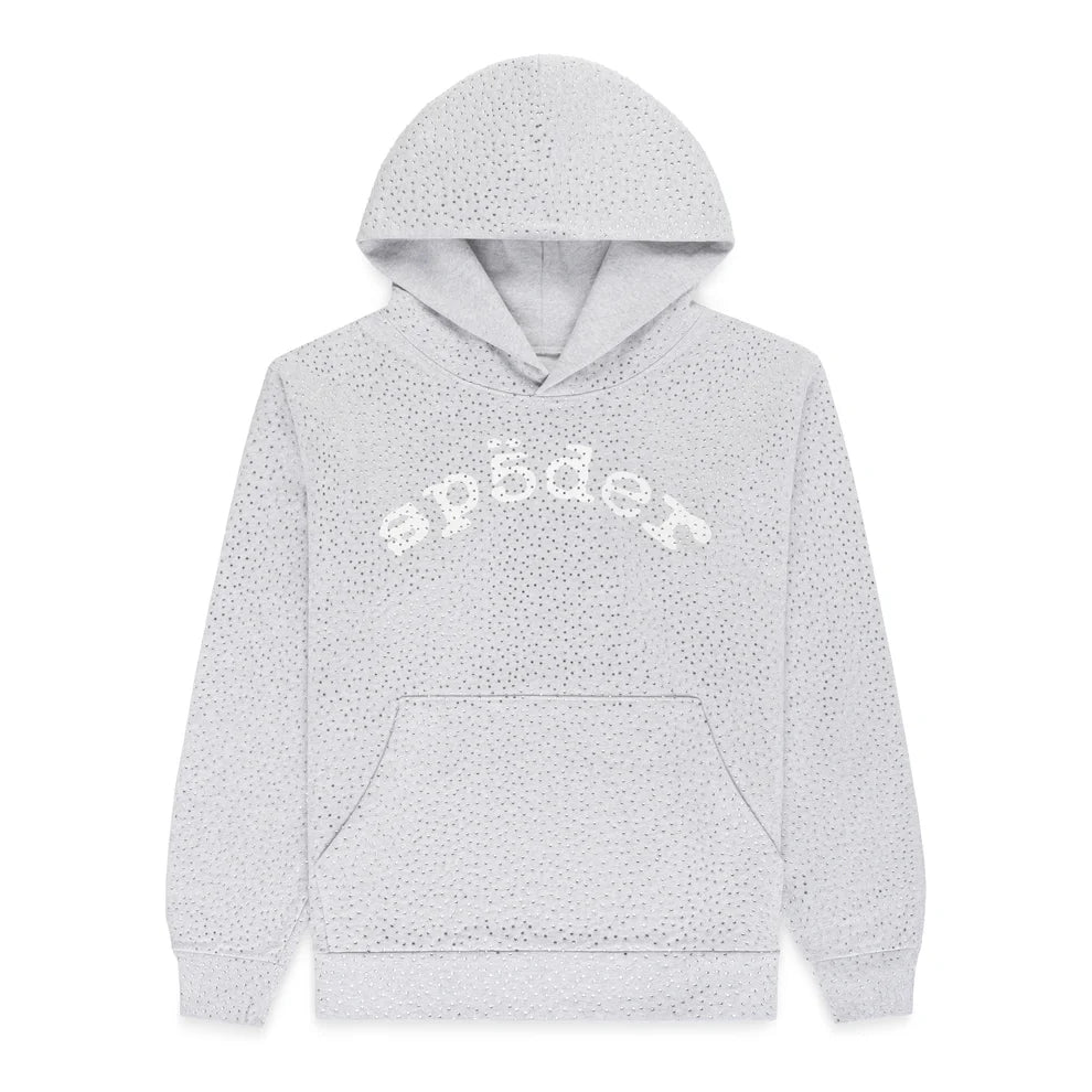 SP5DER GREY RHINESTONE VVS HOODIE
