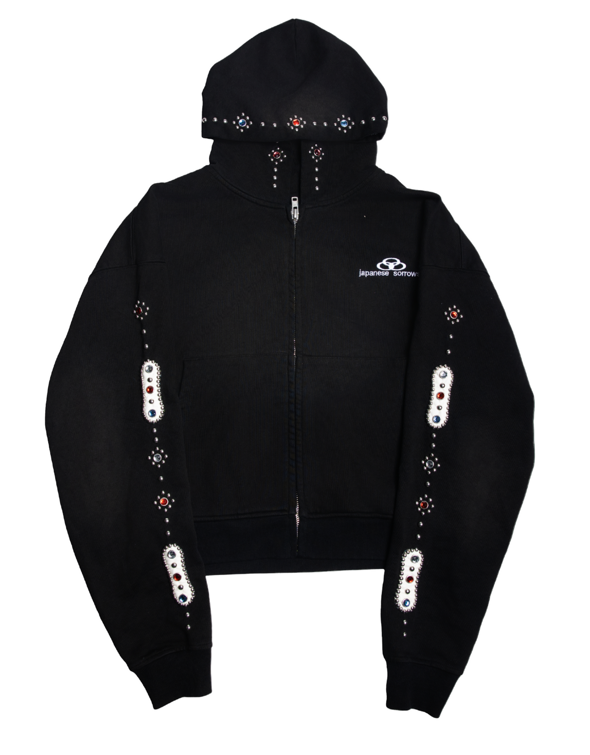JAPANESE SORROWS EMBELLISHED ZIP UP HOODIE