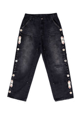 JAPANESE SORROWS EMBELLISHED DOUBLE KNEE JEANS BLACK