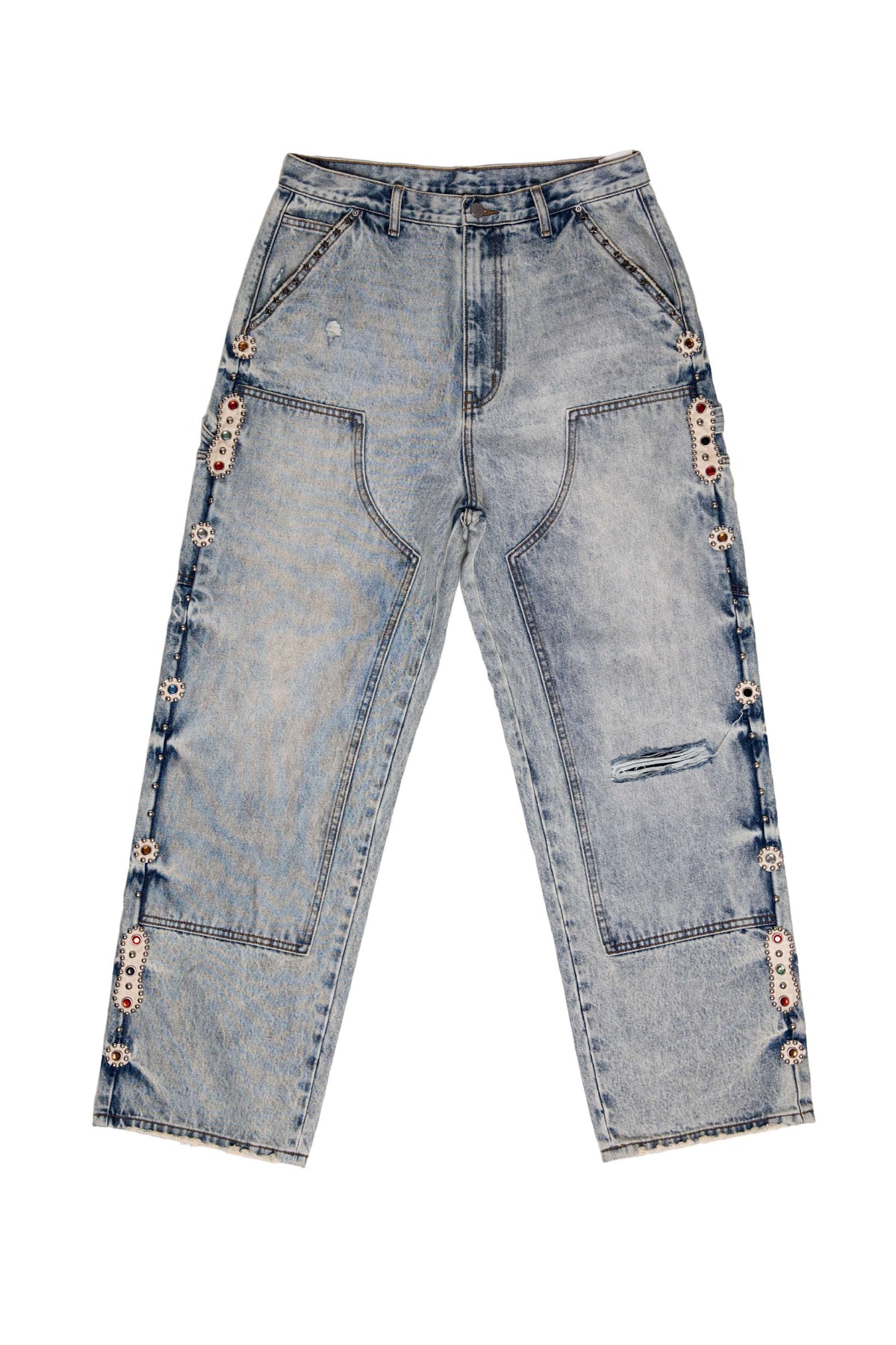JAPANESE SORROWS EMBELLISHED DOUBLE KNEE JEANS BLUE