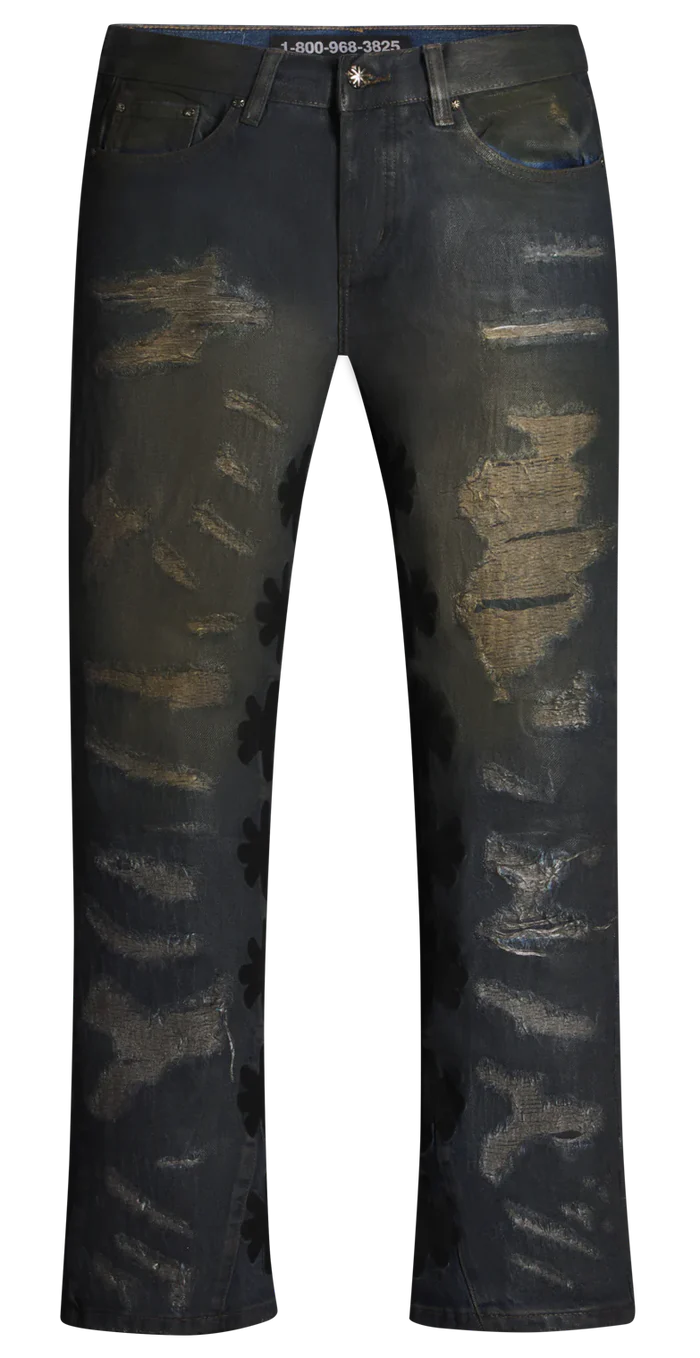 LOST SHDWS MUD WAXED DSTROY DENIM JEANS