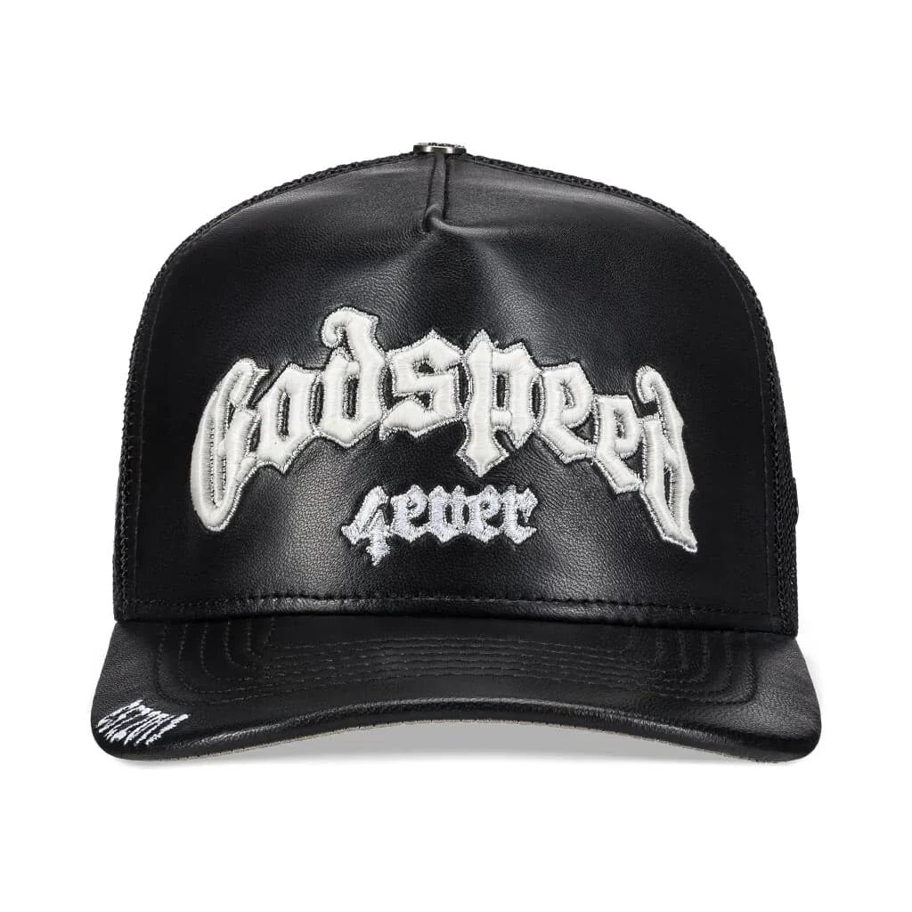 GODSPEED FOREVER BLACK LEATHER TRUCKER HAT